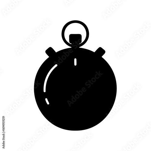 Black and white silhouette of a traditional analog stopwatch icon