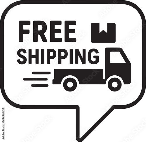 Isolated black vector free shipping icon, black silhouette shipping parcel symbol, black vector free delivery, editable line art, isolated on transparent background