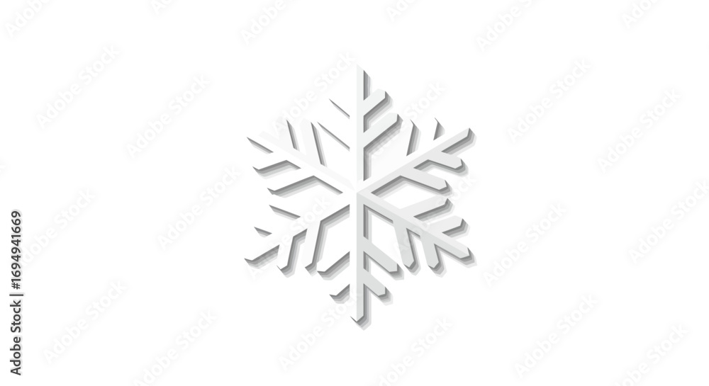 Fototapeta premium Clean minimalist snowflake design with subtle shadow effect on white background