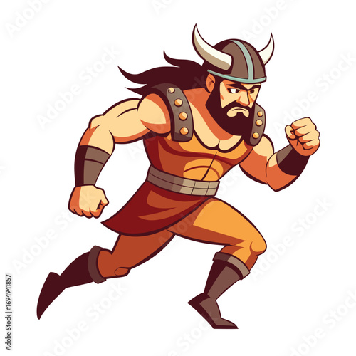 Cartoon running man warrior with bull illustration