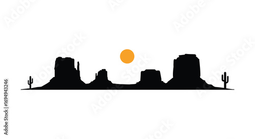 desert landscape with cacti and rock formations silhouette