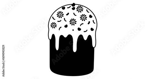 Black and white easter cake silhouette with floral and sprinkle patterns