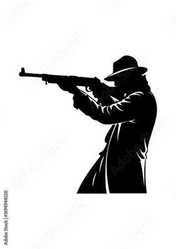 Silhouette of Man Aiming Rifle – Hunter or Shooter