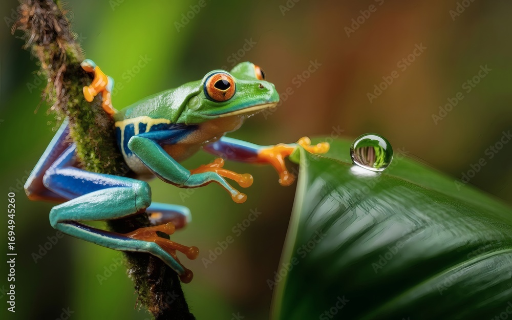 Obraz premium Macro Wildlife: Alychnes Calidris and Reflective Dewdrop