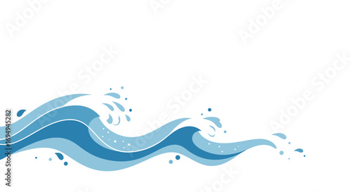 Abstract blue ocean waves with splash elements on white background