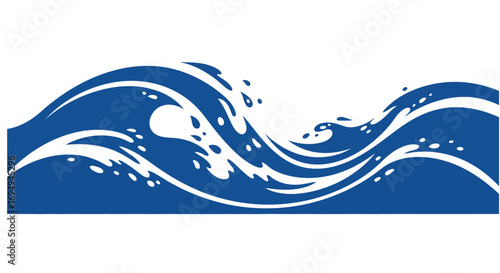 Curved blue waves with splashing water in modern design
