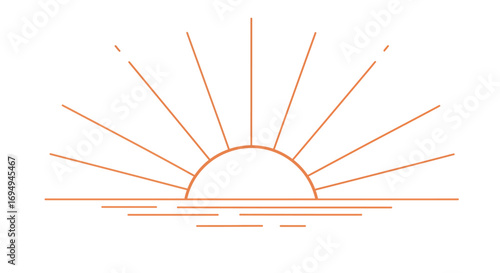 Minimalist sunset line art with radiant horizon