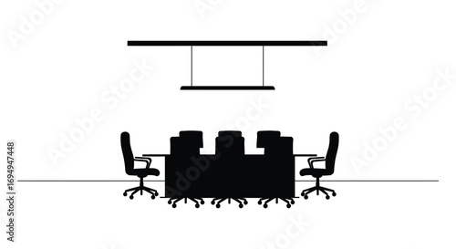 meeting room setup with chairs table and hanging lights silhouette