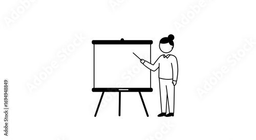 Business presentation with standing speaker and flip chart in minimalist style