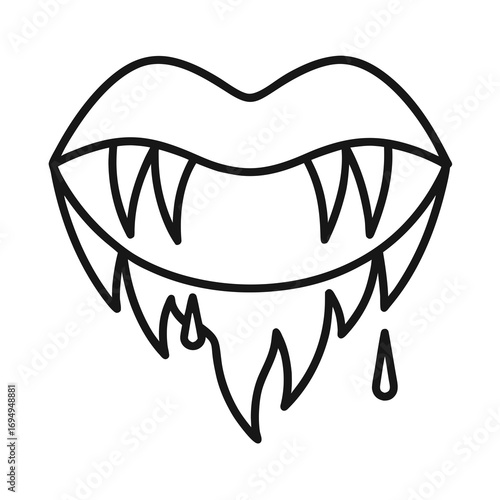 Vampire Fangs with Blood Drops Minimal Line Art Vector