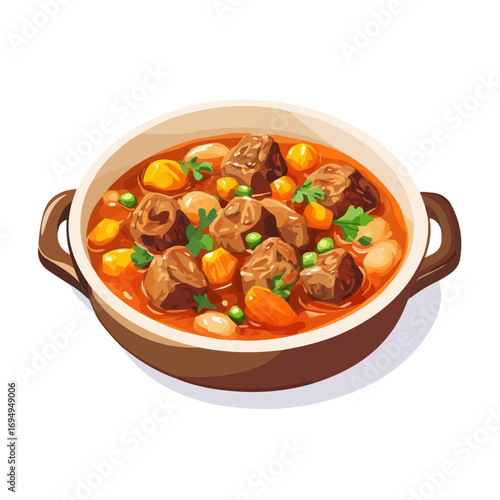 Gulasch, cartoon vector illustration, flat 2D isometric style, white background.