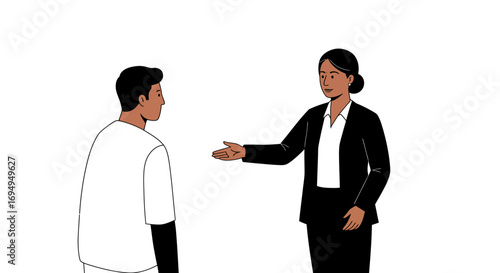 Business introduction greeting with professional handshake gesture on white background