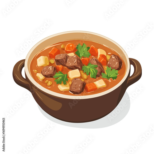 Gulasch, flat 2D isometric cartoon vector image isolated on white background.