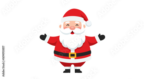 Cheerful santa claus in red outfit with open arms on white background
