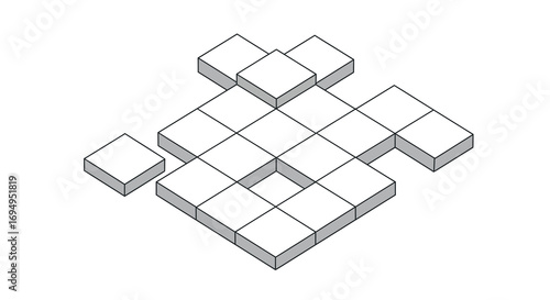 Isometric geometric pattern of 3d blocks with central gap