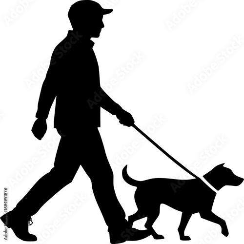 Man's Best Friend's Walk: A captivating silhouette depicts a person on a leisurely stroll, accompanied by a loyal canine companion.