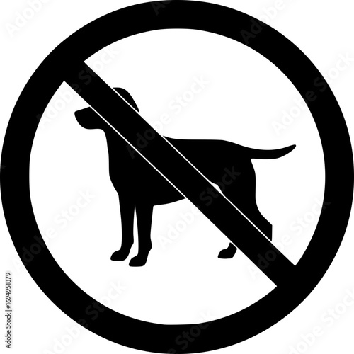No Dogs Allowed: A clear and universally understood symbol illustrating a dog silhouette, overlaid with a forbidden sign, indicating restriction or prohibition.
