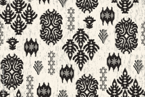 Patterns ethnic oriental iKat pattern traditional. Ethnic abstract ikat fabric, indigenous and Mexican embroidery with Aztec geometric motifs. Ideal for rugs, wallpapers, throws, fabrics and clothing.