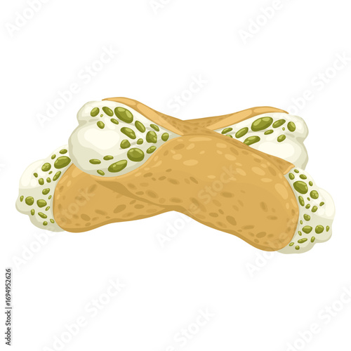 A single hand-drawn cannoli filled with creamy ricotta and pistachios. This vector illustration captures the essence of this classic Italian pastry, perfect for culinary blogs, bakery advertisements