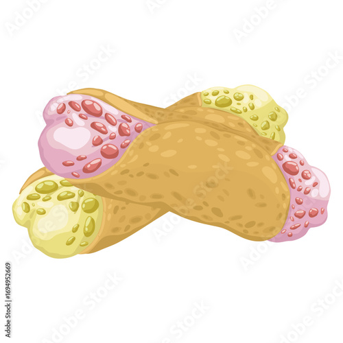 A single hand-drawn cannoli filled with creamy ricotta and pistachios. This vector illustration captures the essence of this classic Italian pastry, perfect for culinary blogs, bakery advertisements