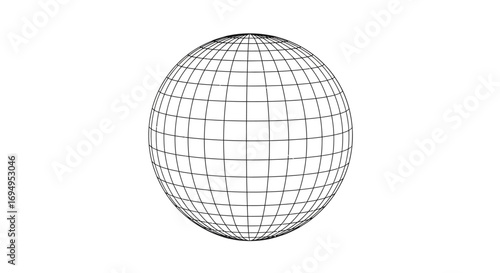 Geometric wireframe globe with grid lines on white background