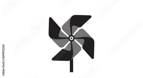 Minimalist black and white pinwheel in flat design for modern concepts