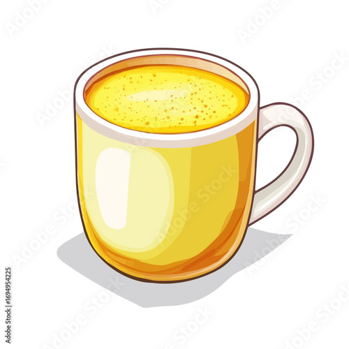 Turmeric Latte, 2D isometric flat cartoon vector illustration isolated on white background.