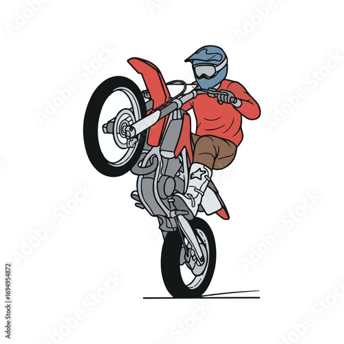Motocross Rider Performing A Wheelie Stunt Illustration