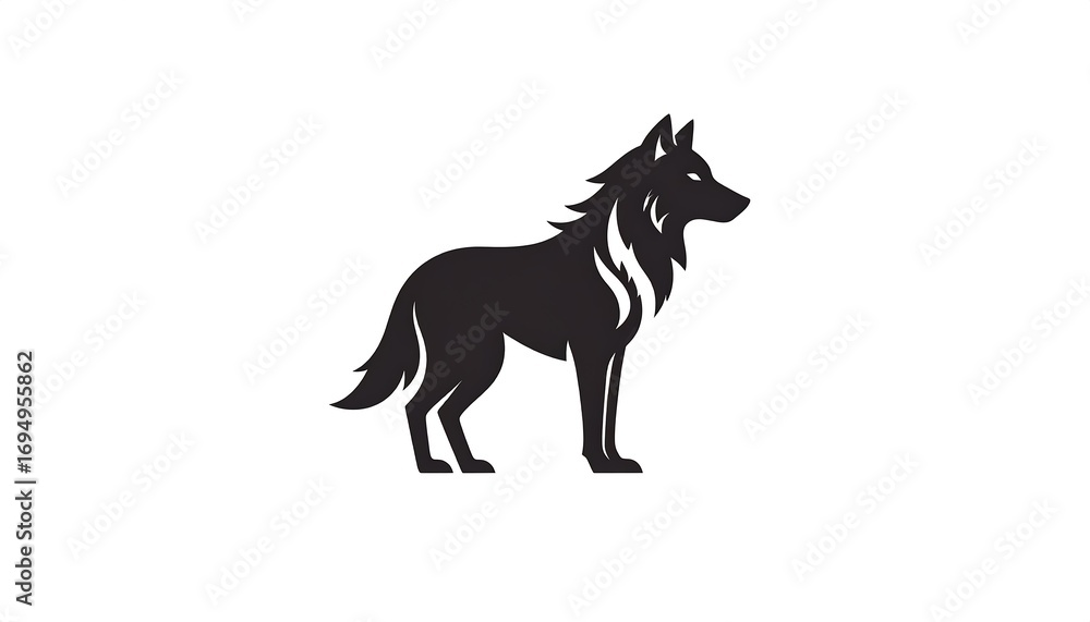 Fototapeta premium A captivating silhouette of a wolf, standing proudly against a plain white background.