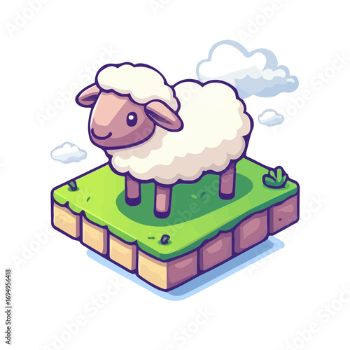 Sheep, flat 2D isometric cartoon vector image isolated on white background.