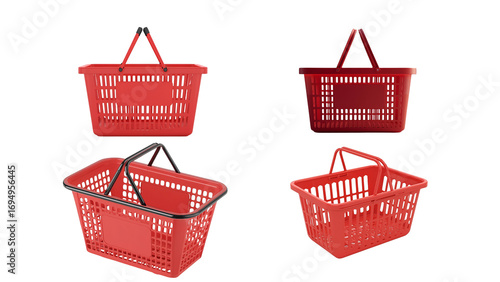 Red Plastic Shopping Baskets Set for Retail and Commerce.