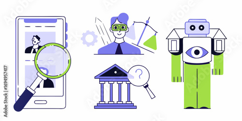 Modern flat illustration of digital technology and artificial intelligence concepts