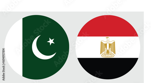 eypt and pakistan circular flag on a grey background