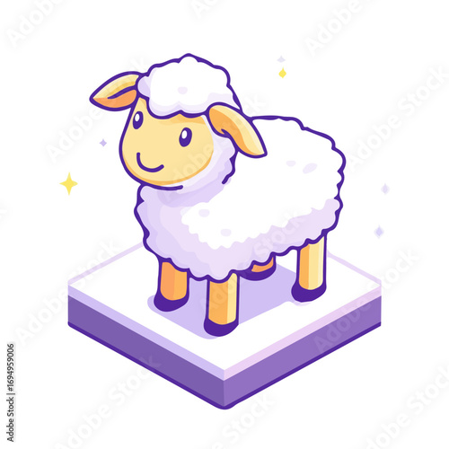 Lamb, cartoon vector illustration, flat 2D isometric style, white background.