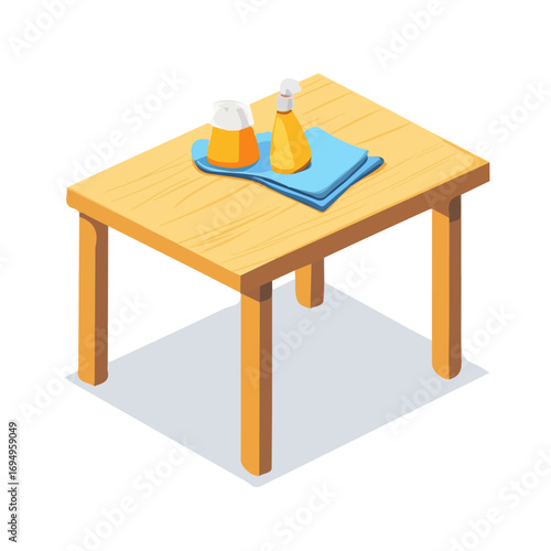 Wiping Table, flat 2D isometric cartoon vector image isolated on white background.