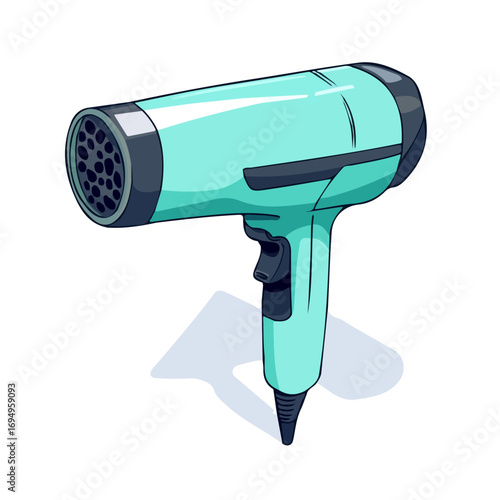 Hair Dryer, flat 2D isometric cartoon vector image isolated on white background.