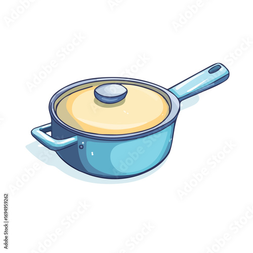 Saucepan, vector graphic, 2D flat isometric cartoon illustration on white background.
