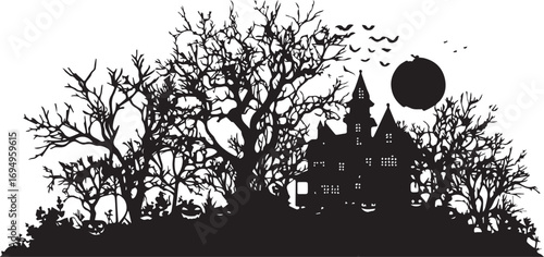 Creepy haunted house silhouette for halloween theme