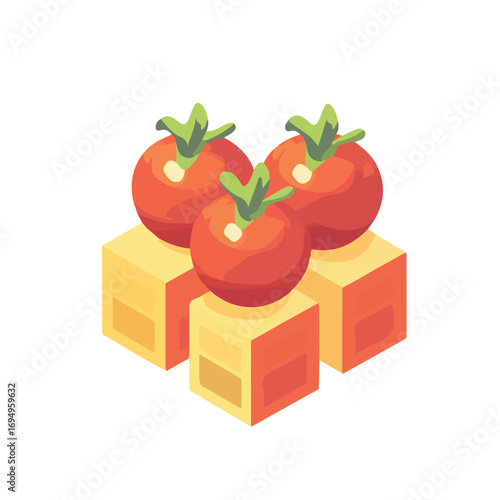 Tomato, flat 2D isometric cartoon vector image isolated on white background.