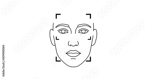 Minimalist face recognition design with facial feature outline for technology concept