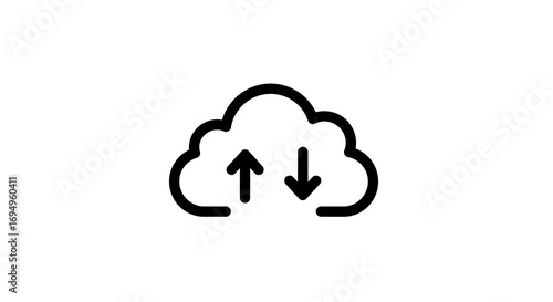Cloud storage icon with upload and download arrows in minimalist style
