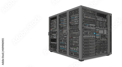 High-tech data center equipment in detailed perspective drawing