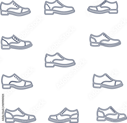 Clean men’s shoe vector icon set in line art style, crafted for fashion projects, ecommerce, and modern branding. Editable design fits seamlessly in UI and marketing materials.