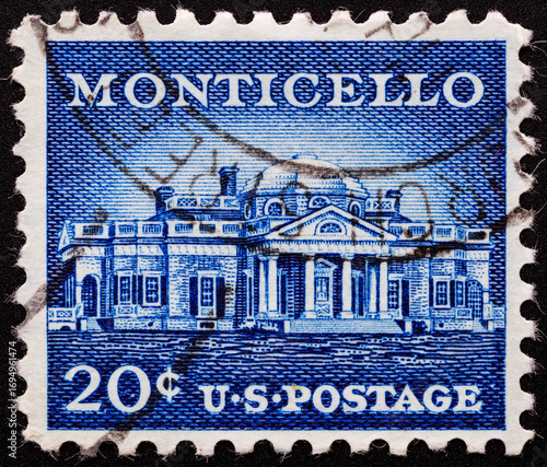 UNITED STATES OF AMERICA - CIRCA 1930.A stamp printed in USA shows image of the dedicated to the Monticello circa 1930.