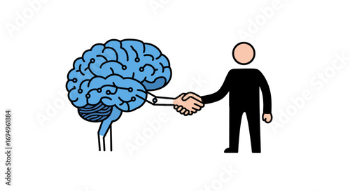 Human and brain shaking hands: symbolizing cooperation and mental connection