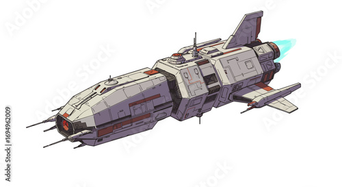 Futuristic spacecraft with retro design and advanced technology details