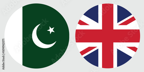 united kingdom and pakistan circular flag on a grey background