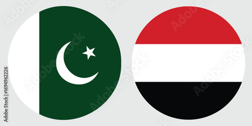 yemen and pakistan circular flag on a grey background