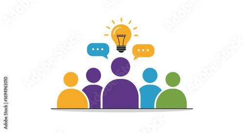 Creative teamwork idea concept with colorful figures and light bulb