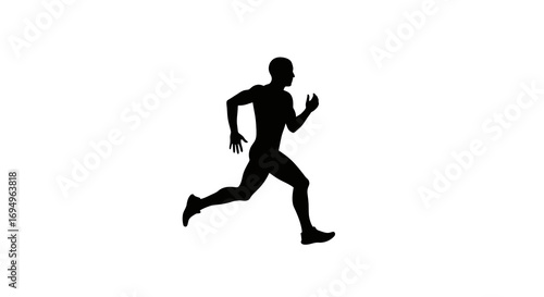 Silhouette of male runner in motion on white background